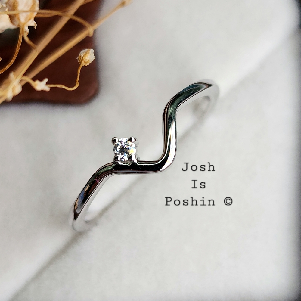 Minimalist V shaped moissanite band in sterling silver